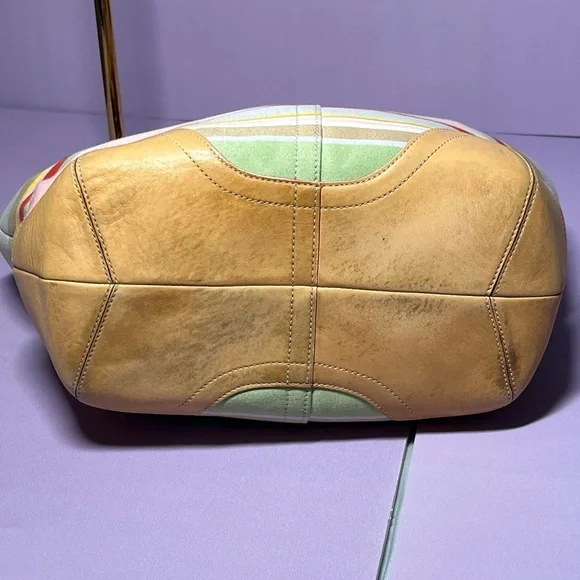 Vintage 2004 Coach Hamptons Daisy Multicolor Striped Handbag Cotton Leather Y2K - Picture 11 of 16